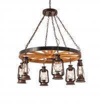 Meyda Blue 242013 - 40&#34; Wide Miners Lantern Wagon Wheel 6 Light Chandelier