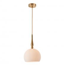 Artcraft AC12111BR - Kate 1 Light Pendant 10&#34;, Brushed Brass with Ribbed Glassware
