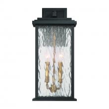 Artcraft AC9272BK - Estate 2 Light Outdoor Wall Sconce 19&#34;, Black, Brass with Rain Glassware