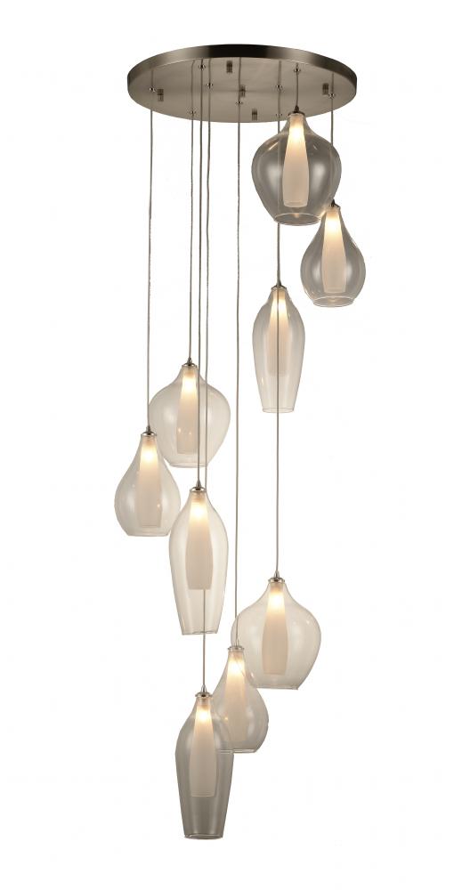 Botella 9-Light Matte Nickel Finish Halogen / LEd Clear Glass Cascade Pendant Ceilng Light d19 in. x