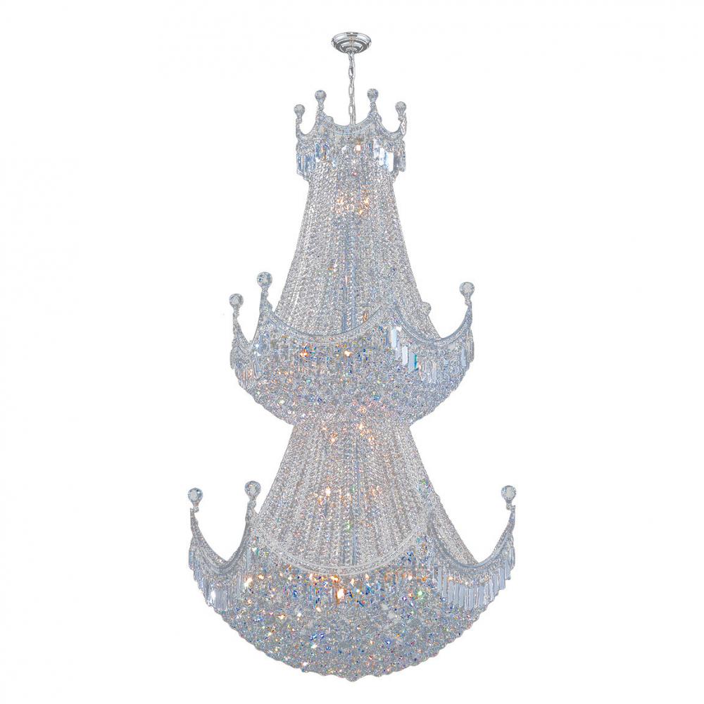 Empire 51-Light Chrome Finish and Clear Crystal Chandelier 36 in. Dia x 66 in. H Two 2 Tier Round La