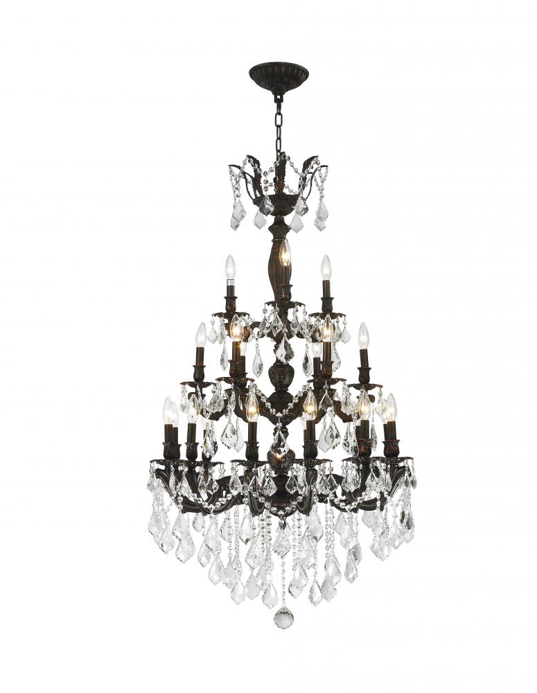 Versailles 21-Light dark Bronze Finish and Clear Crystal Chandelier 29 in. Dia x 50 in. H Three 3 Ti