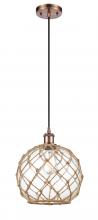 Innovations Lighting 516-1P-AC-G122-10RB-LED - Farmhouse Rope - 1 Light - 10 inch - Antique Copper - Cord hung - Mini Pendant