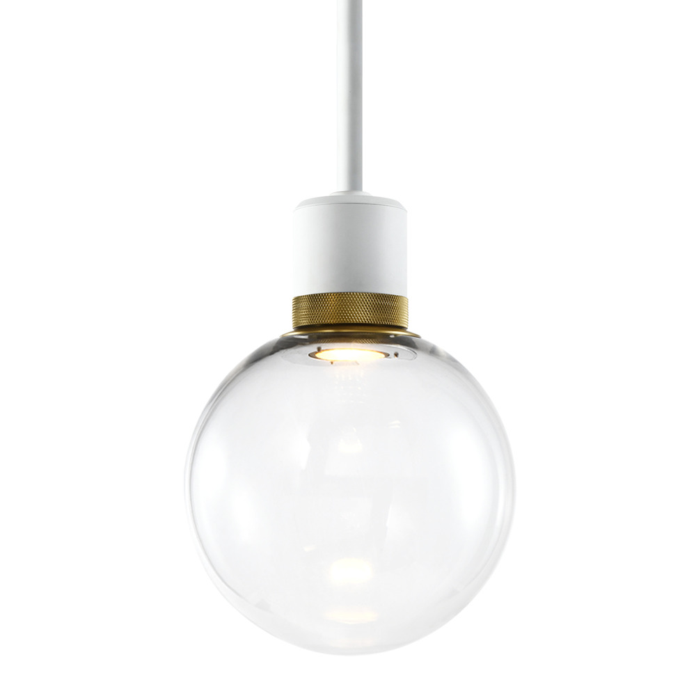 8" LED 3CCT Clear Globe Glass Pendant Light and Matte White with Brass Metal Finish