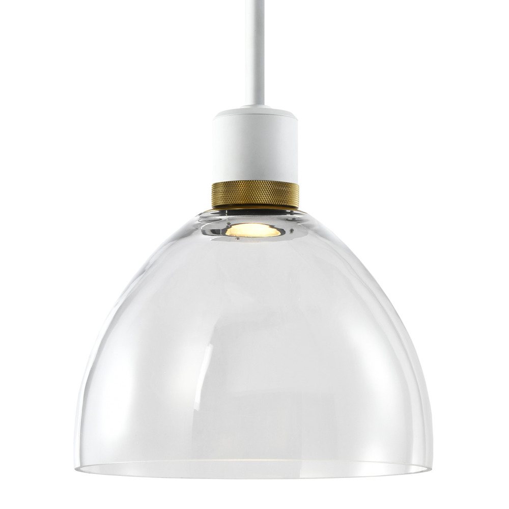 10" LED 3CCT Clear Dome Glass Pendant Light and Matte White with Brass Metal Finish