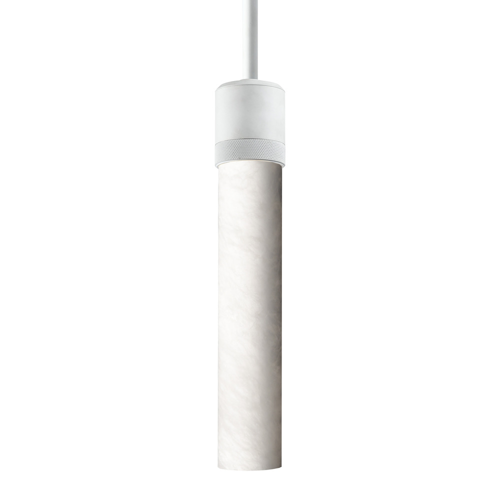 3" E26 Cylindrical Pendant Light, 12" Spanish Alabaster and Matte White Finish