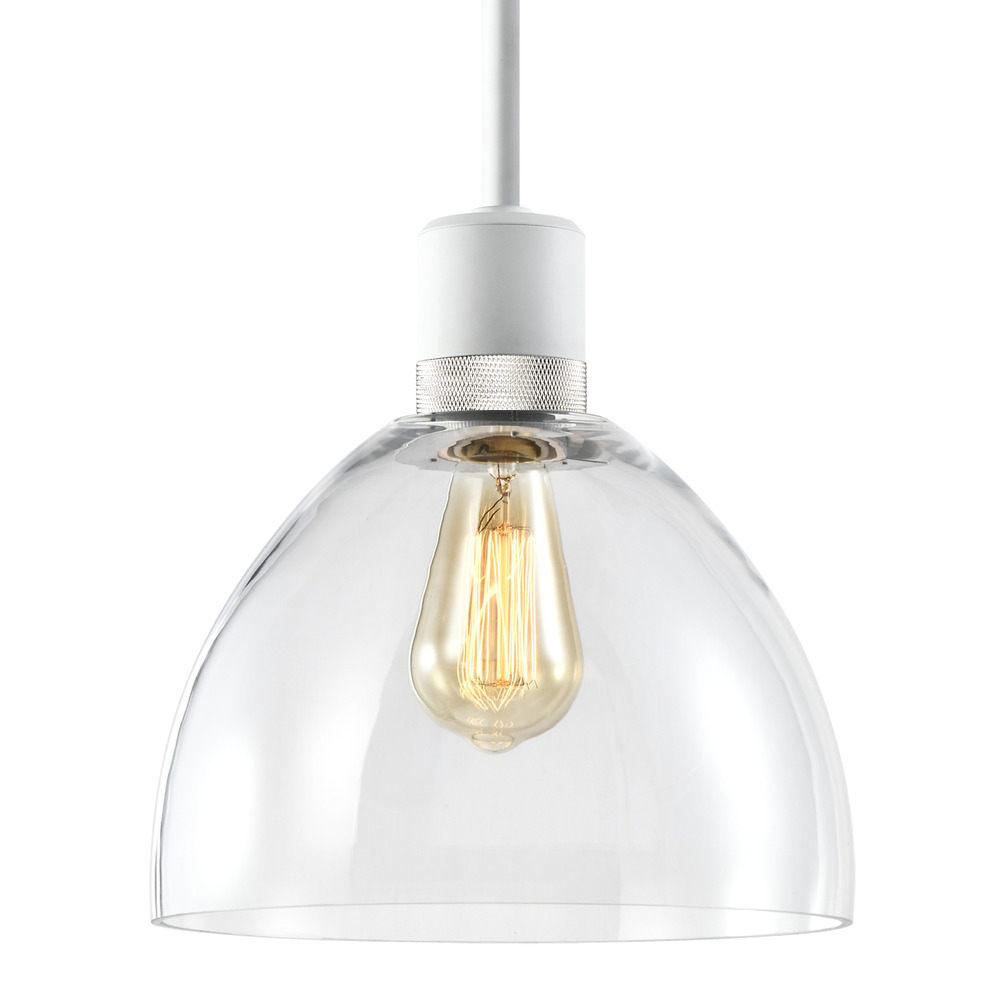 10" E26 Clear Dome Glass Pendant Light and Matte White with Nickel Metal Finish