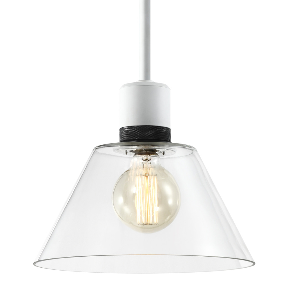 12" E26 Clear Cone Glass Pendant Light and Matte White with Black Metal Finish