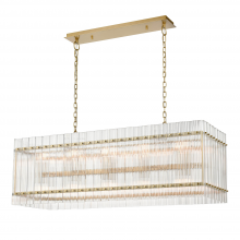 ZEEV Lighting CD10403-20-AGB - 20-Light Fluted Glass Panel Aged Brass Rectangular Dining Chandelier