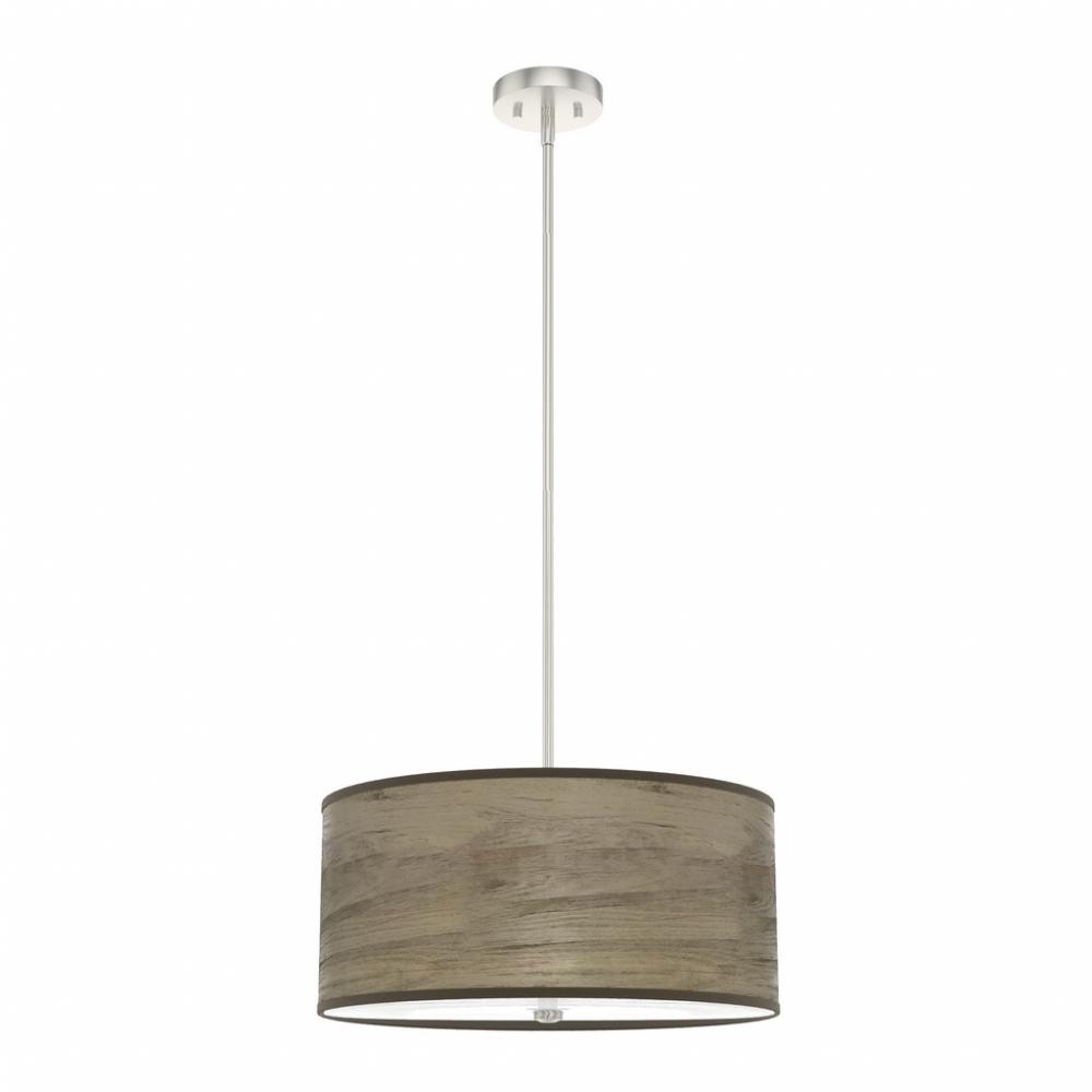 Hunter Solhaven Warm Grey Oak & Brushed Nickel with Painted Cased White Glass 3 Light Pendant