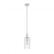 Hunter 19792 - Hunter Gatz Brushed Nickel with Clear Fluted Glass 1 Light Pendant Ceiling Light Fixture