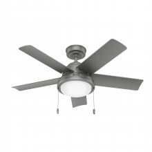 Hunter 51440 - Hunter 44 in Seawall Matte Silver WeatherMax Indoor / Outdoor Ceiling Fan w/ LED LT Kit & Pull Chain