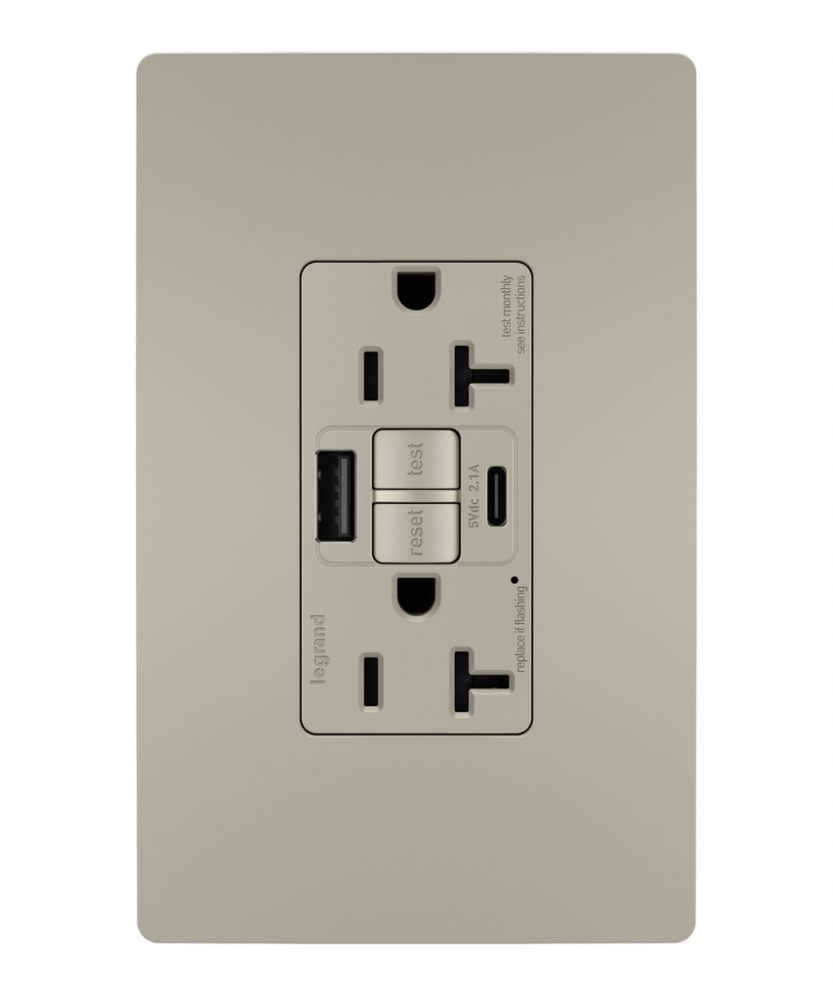 radiant Tamper-Resistant 20A Duplex Self-Test GFCI Receptacles wt SafeLock Protection, Type A/C