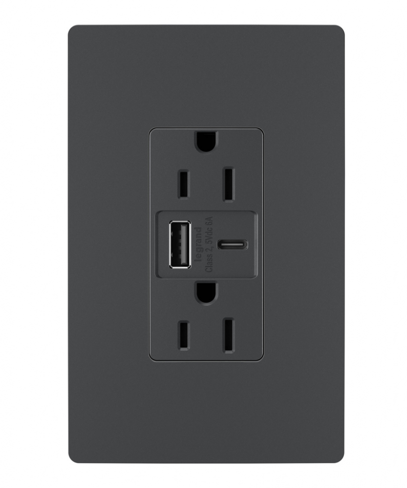 radiant? 15A Tamper-Resistant USB Type A/C Outlet, Graphite