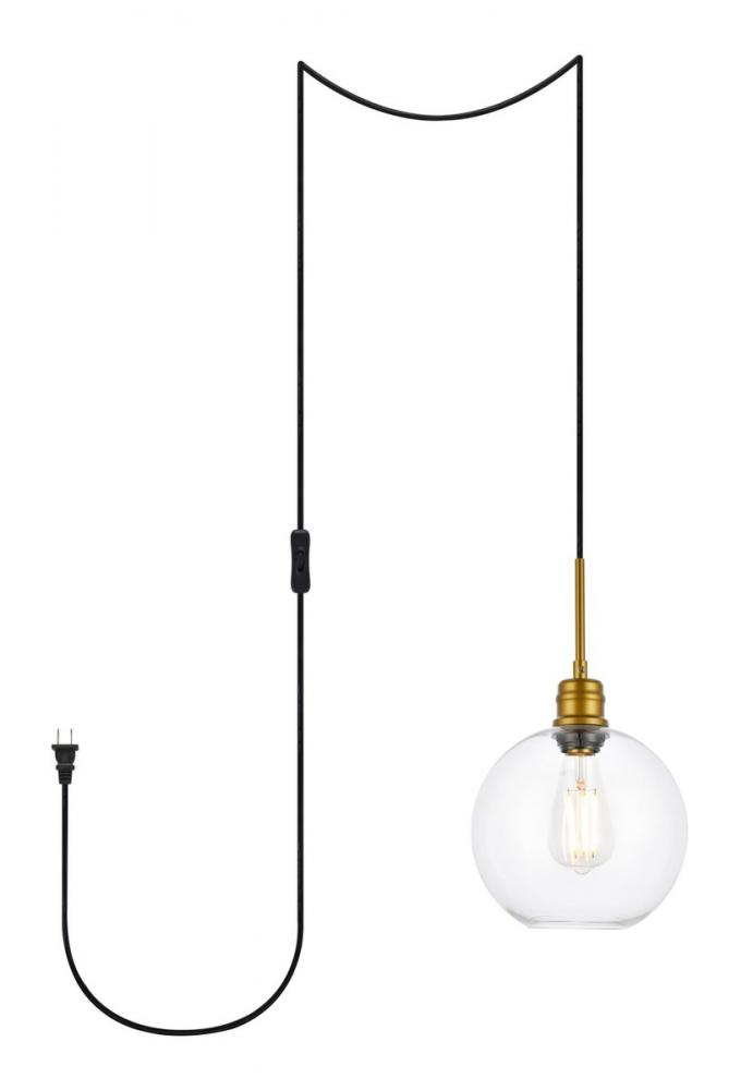 Emett 1 Light Brass and Clear Glass Plug in Pendant