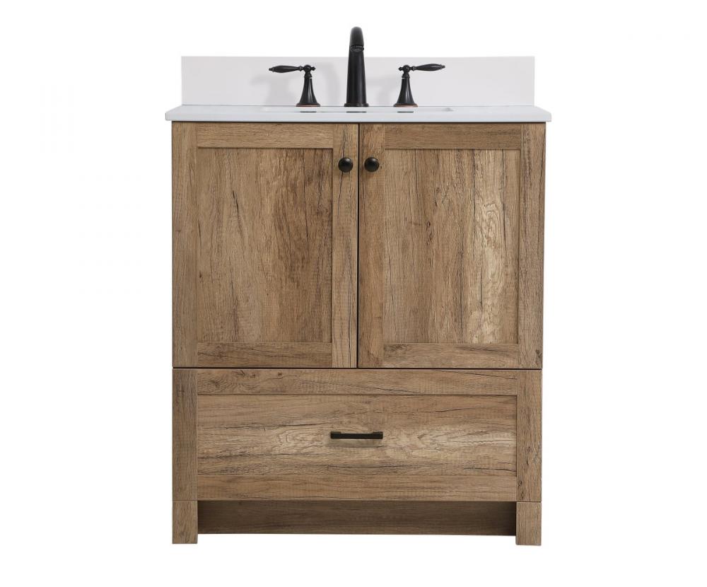 30 Inch Single Bathroom Vanity in Natural Oak with Backsplash