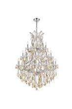 Elegant 2800D38C-GT/RC - Maria Theresa 28 Light Chrome Chandelier Golden Teak (Smoky) Royal Cut Crystal