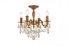 Elegant 9204F17FG-GT/RC - Rosalia 4 Light French Gold Flush Mount Golden Teak (Smoky) Royal Cut Crystal