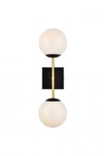  LD2358BKR - Neri 2 Lights Black and Brass and White Glass Wall Sconce